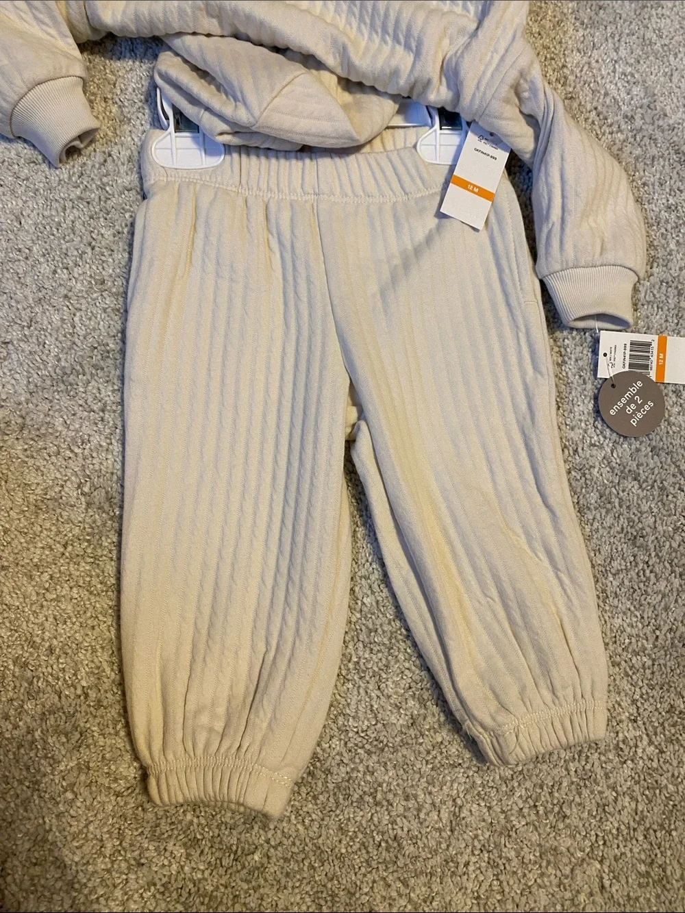 Baby GAP Cream Ribbed Hoodie & Jogger Set - Neutral Cozy Two-Piece baby 12 month